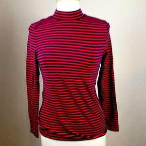 Tommy Hilfiger long sleeve turtleneck. Red and navy blue striped top. Size Med